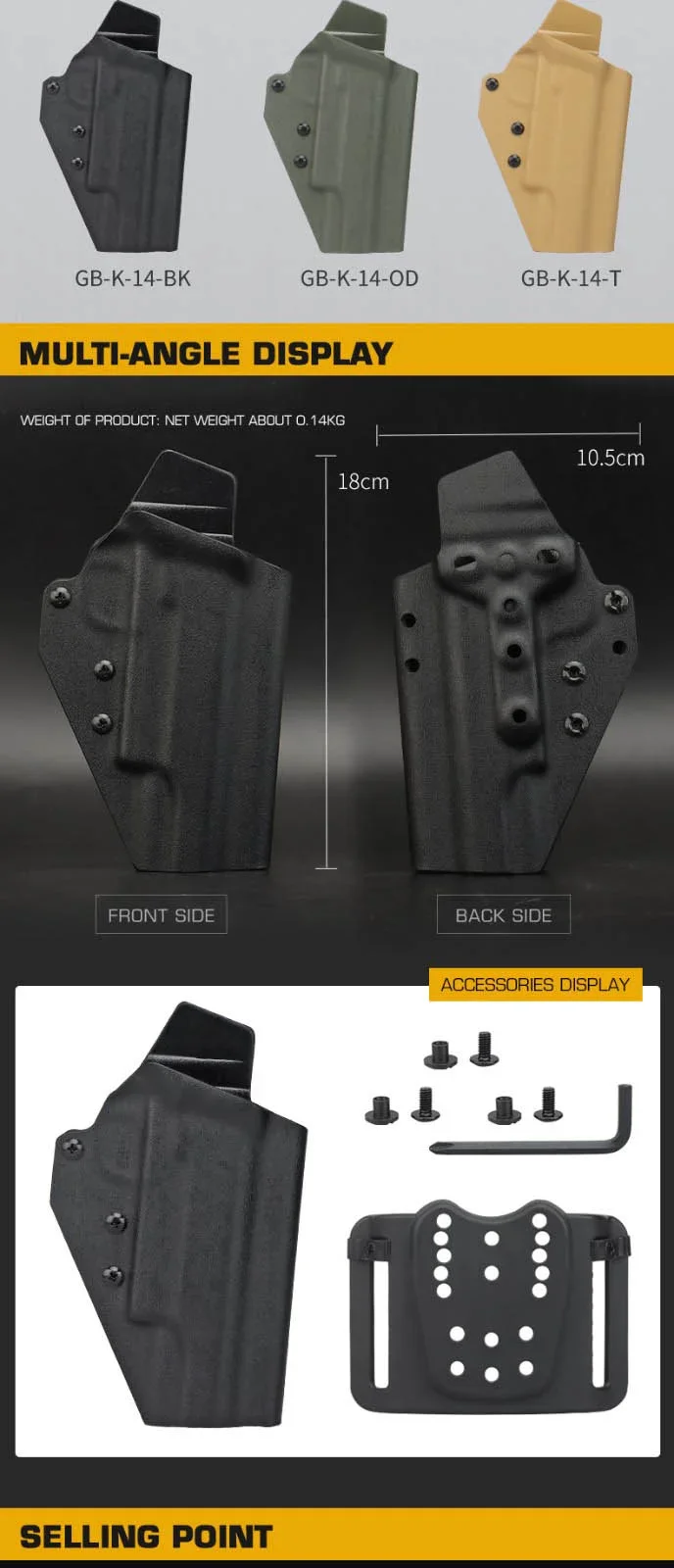 Detalle del diseño rígido de la funda de Kydex