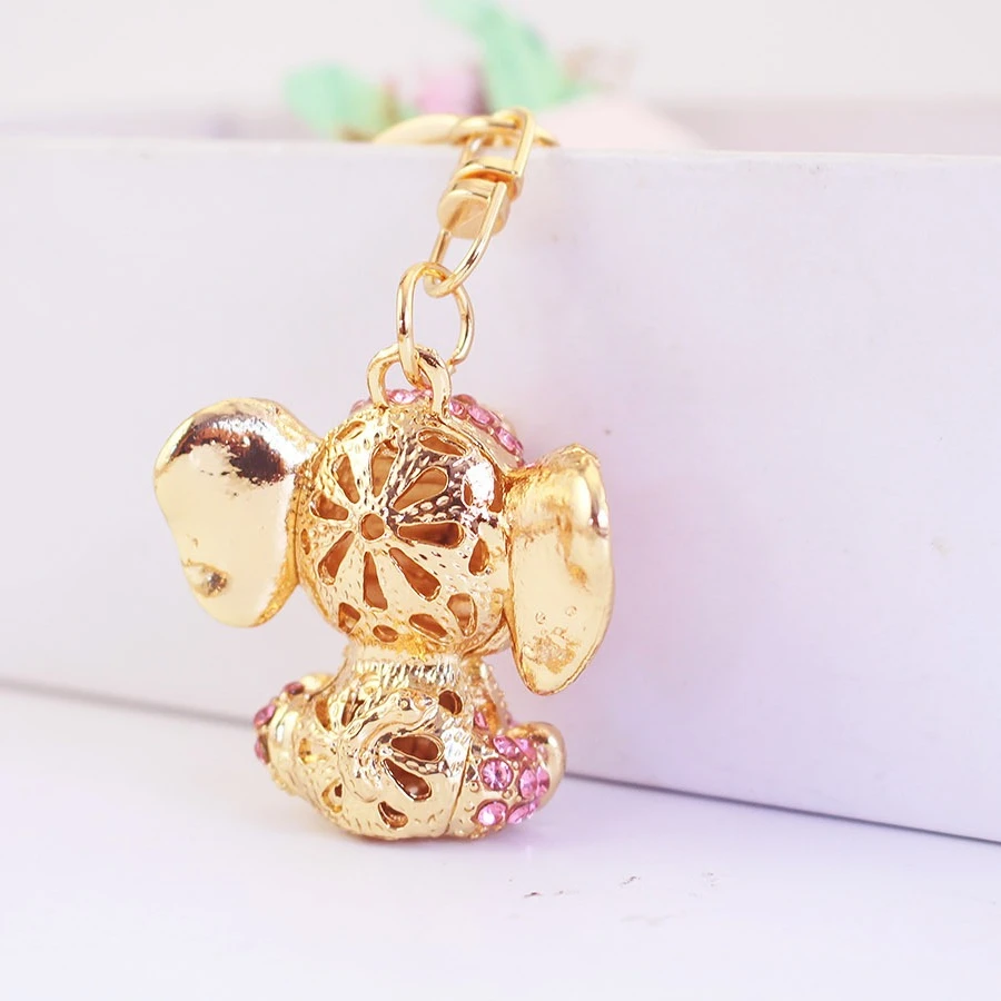 Llavero elefante de cristal rosa con pedrería brillante para bolso