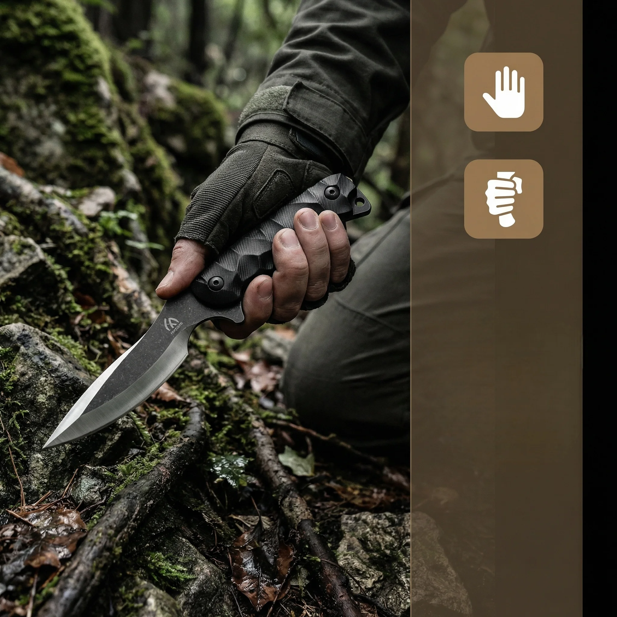Cuchillo fijo de acero táctico para exteriores con funda de emergencia