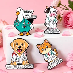 Broches esmalte animales divertidos diseño pato, vaca, perro y gato