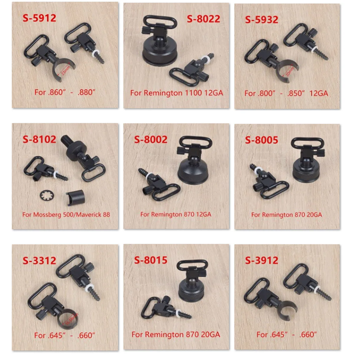 Adaptador QD giratorio Remington 870 – Montaje táctico metálico 12/20 GA