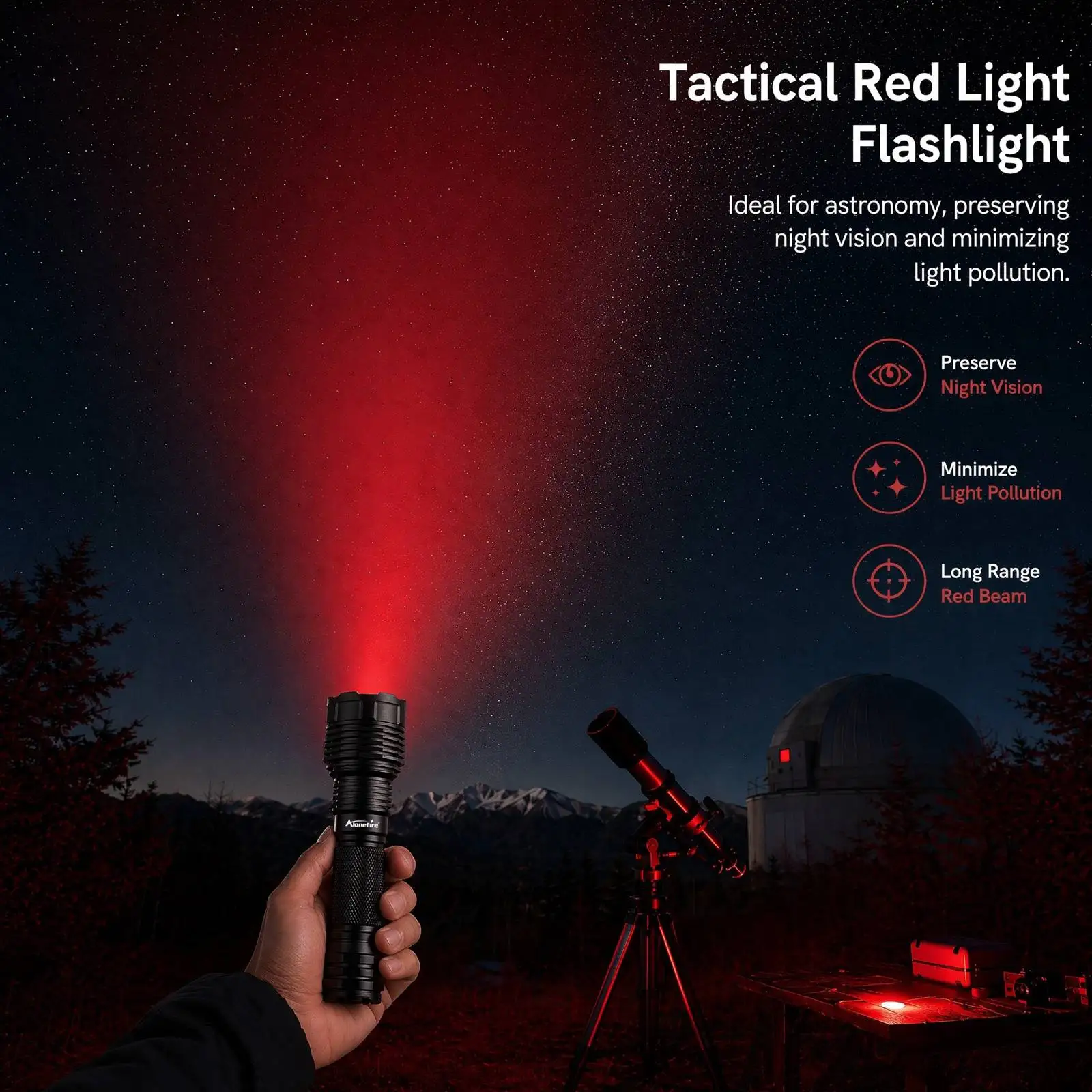 Alonefire linterna táctica LED de luz roja recargable aluminio - imagen 4