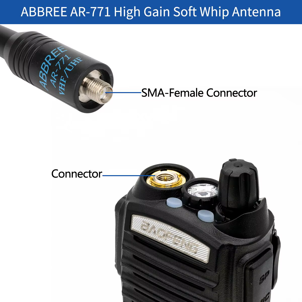 ABBREE AR-771 Antena SMA doble banda 144/430MHz para walkie talkie - imagen 4