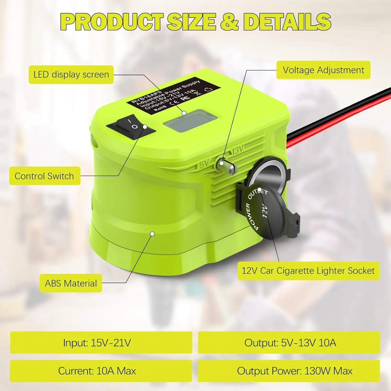 Convertidor de voltaje para batería Ryobi Li-Ion, redutor adaptador - imagen 2