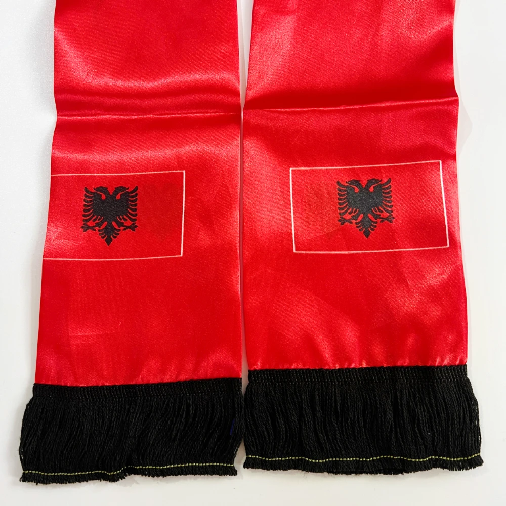 Bufanda Albania satén estampada ambos lados con borlas para fútbol