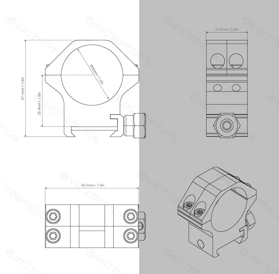Montaje sobre riel Weaver/Picatinny