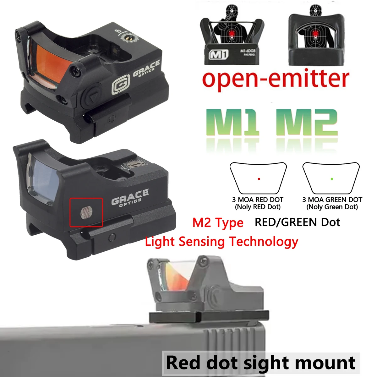 Mira réflex GRACE M1/M2 para GLOCK 17/19 con punto rojo y verde - imagen 3