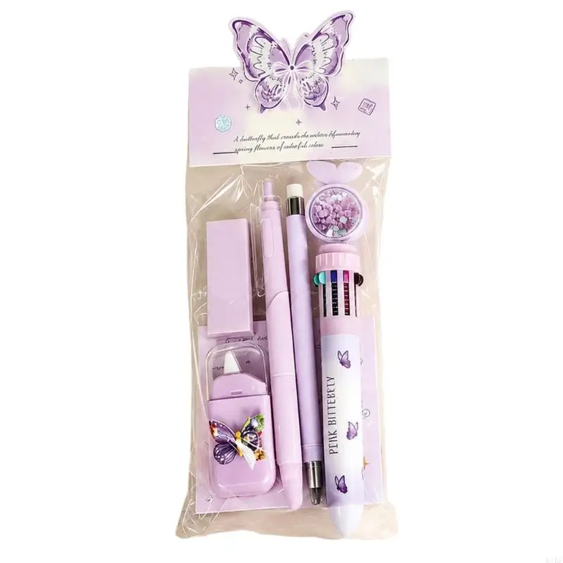 Set de papelería de mariposas con bolígrafo multicolor y borrador - imagen 3