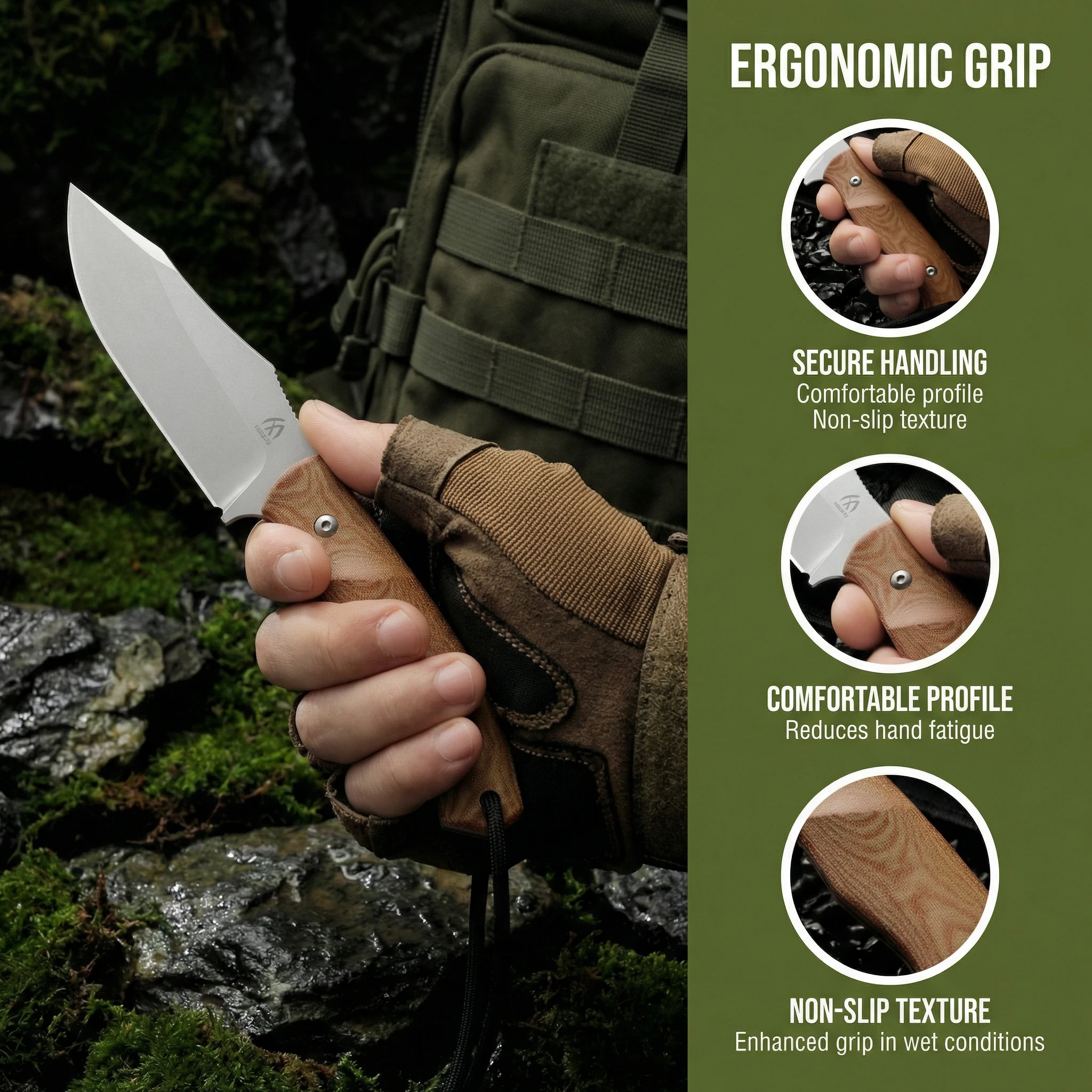 Cuchillo táctico de hoja fija con mango G10 y funda - imagen 4
