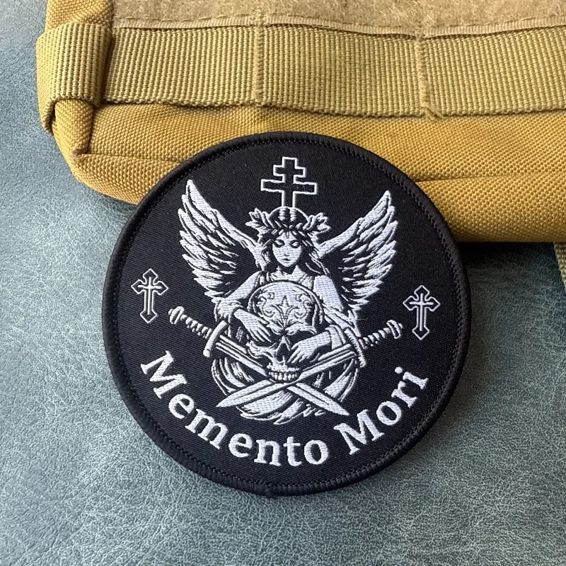 Parche táctico bordado calavera, ángel alado con gancho y bucle