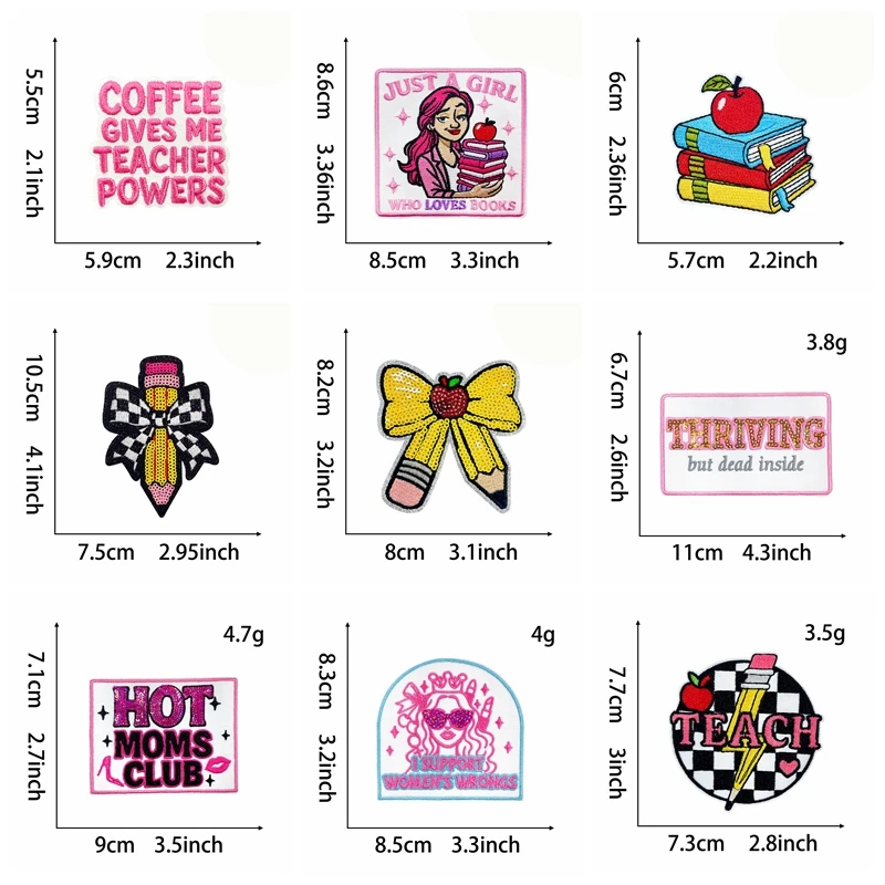 Parche termoadhesivo bordado Teach Pink lápiz y pajarita para ropa - imagen 3