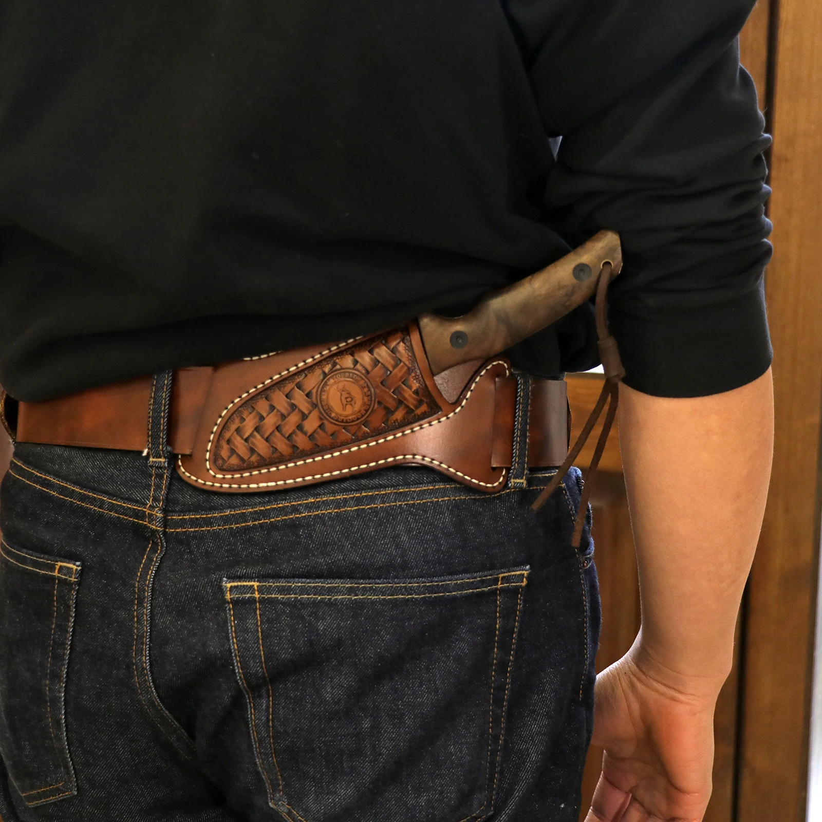 Tourbon funda de cuchillo hoja fija cuero marrón con cinturón
