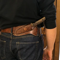Tourbon funda de cuchillo hoja fija cuero marrón con cinturón