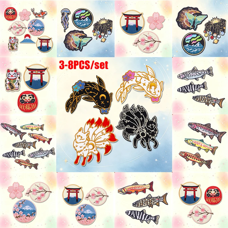 Parche bordado termoadhesivo trucha y ballena Monte Fuji – DIY - imagen 5