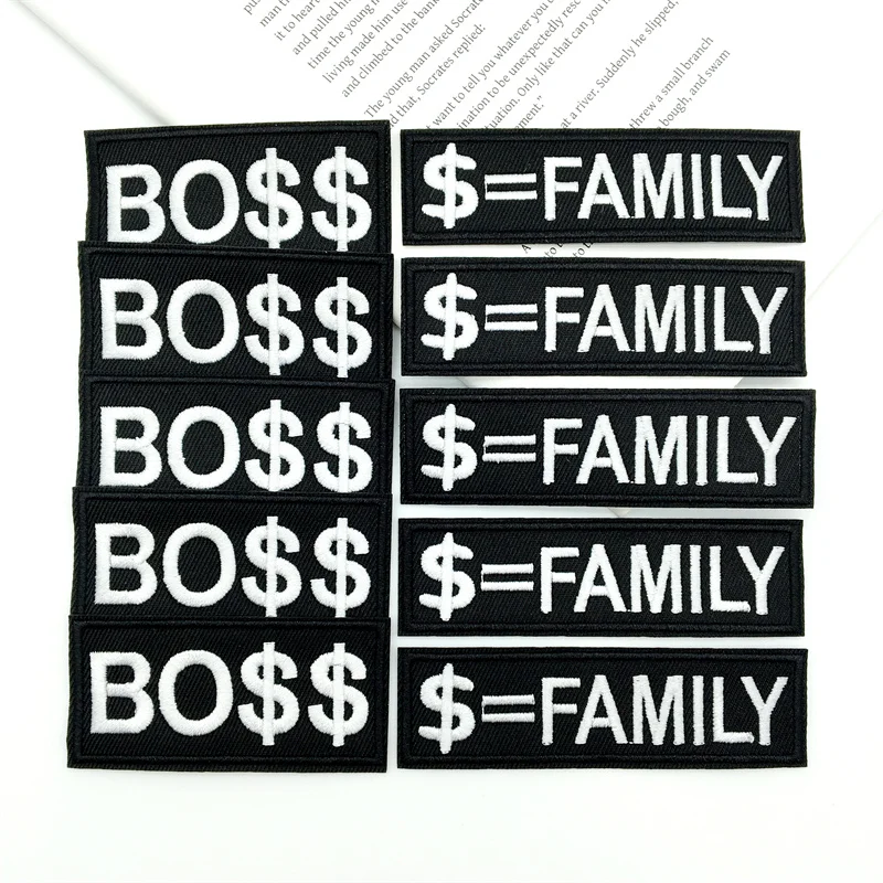 Boss parches bordados con diseño “boss” sobre tela