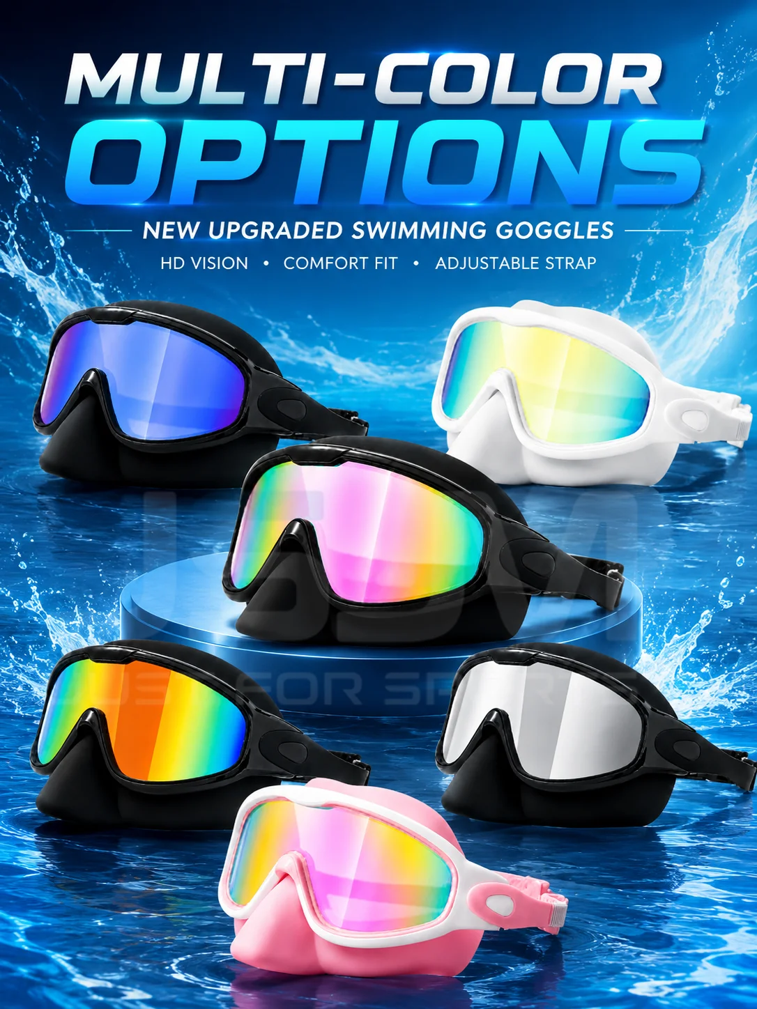 JSJM Gafas de natación antivaho HD, impermeables, UV, correa ajustable