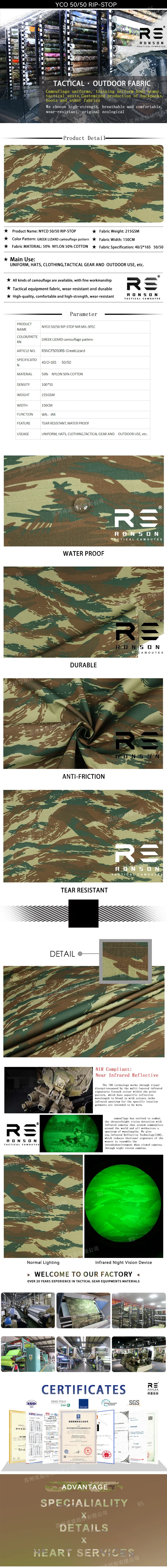 Tela NYCO 50/50 rip-stop camuflaje griego para confección táctica