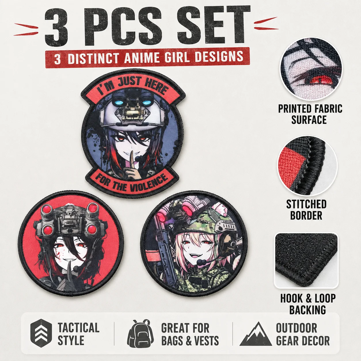 Parche táctico de anime militar con velcro para mochila y casco - imagen 5