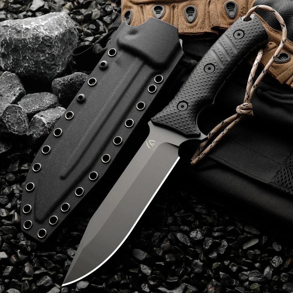 Cuchillo de hoja fija táctico con funda para aire libre y acampada