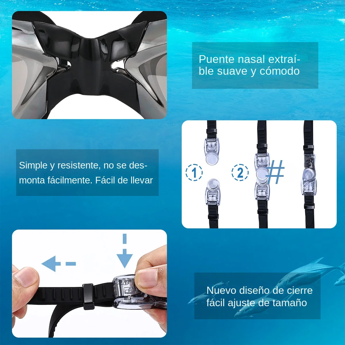 JSJM Gafas de natación para adultos antiniebla UV silicona ergonómicas - imagen 4
