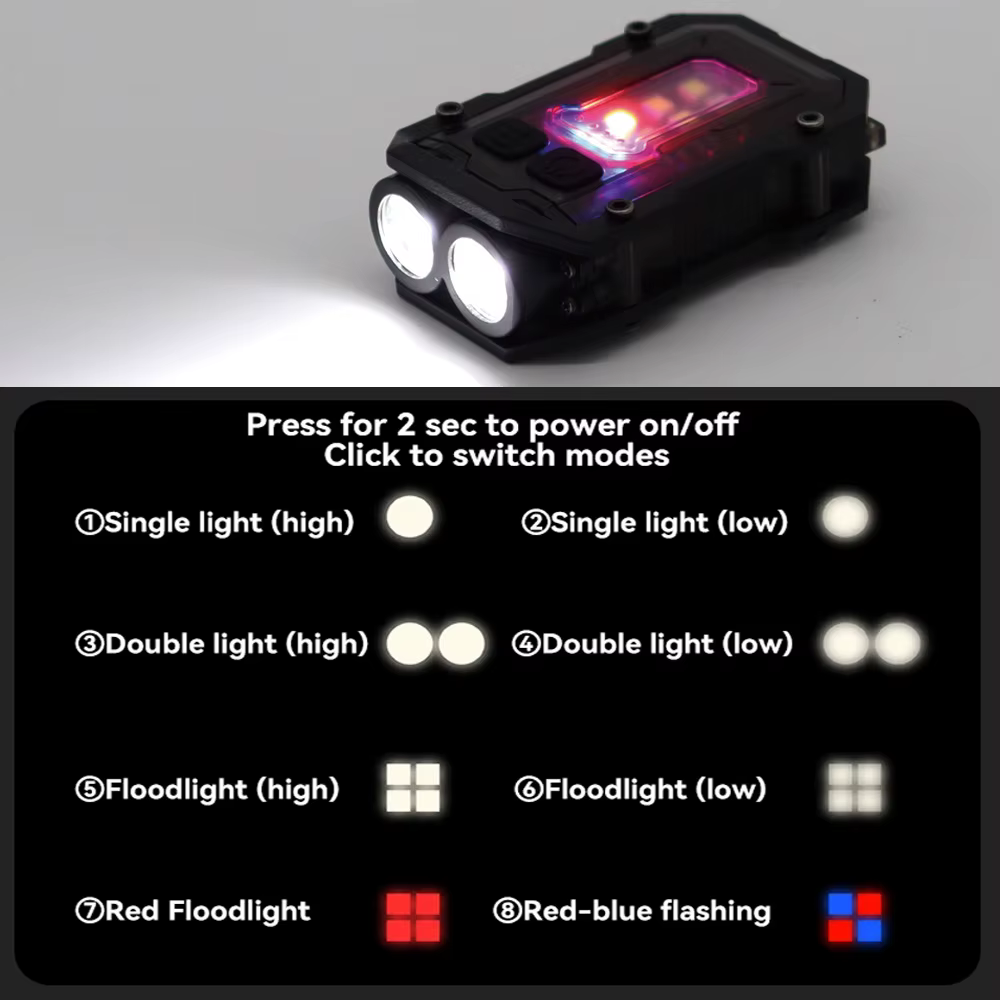 Linterna táctica LED con reflector blanco y rojo
