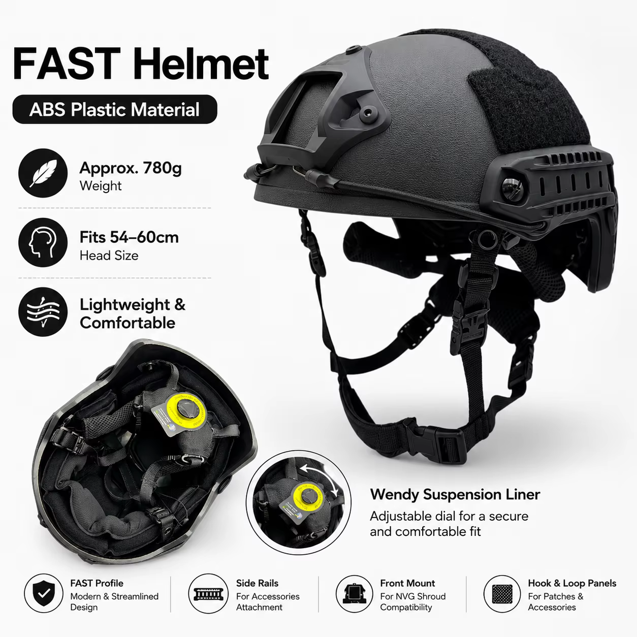 Casco rápido Airsoft MH ABS – Protección táctica para exteriores - imagen 3