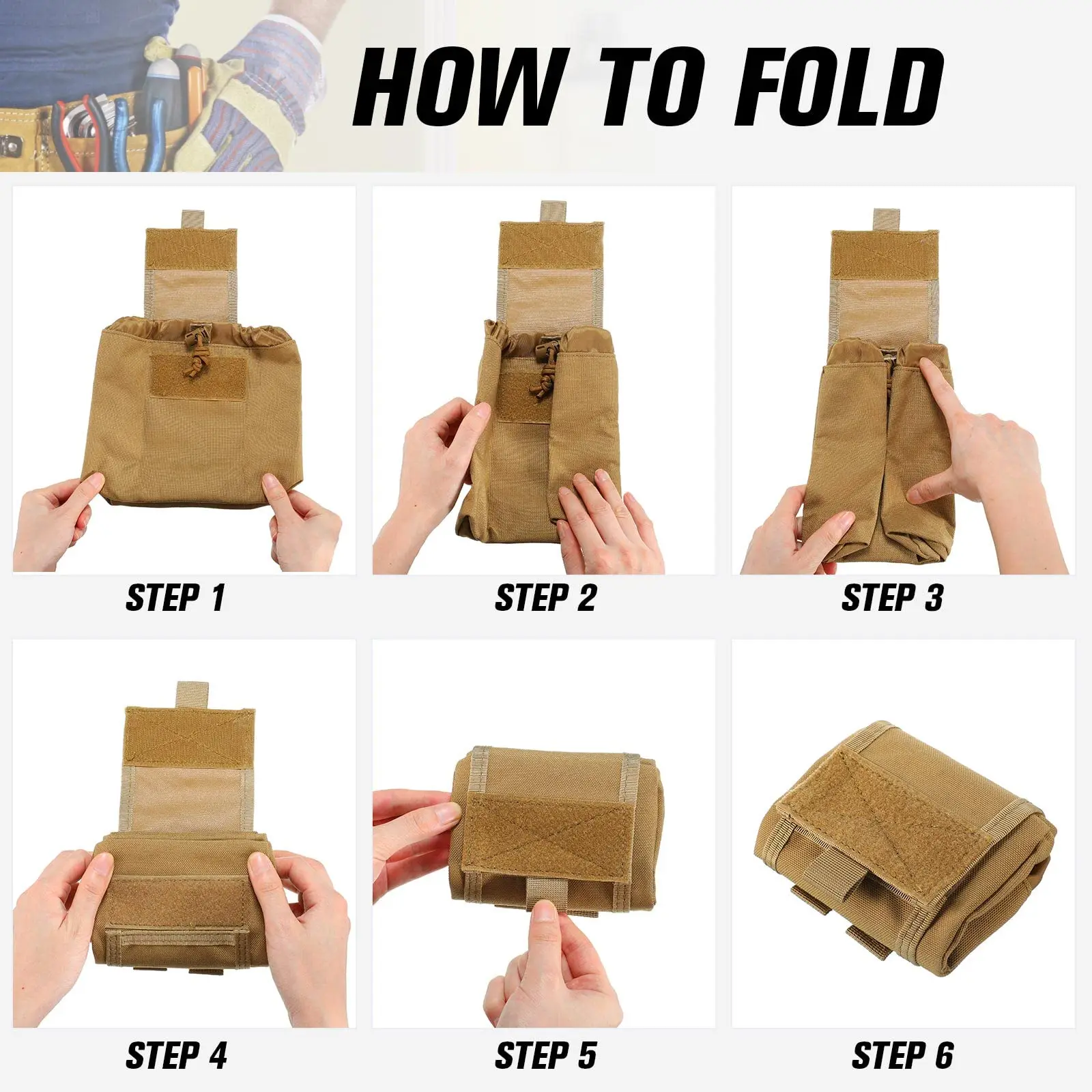 Bolsa táctica MOLLE enrollable de cintura con cinturón ajustable - imagen 3