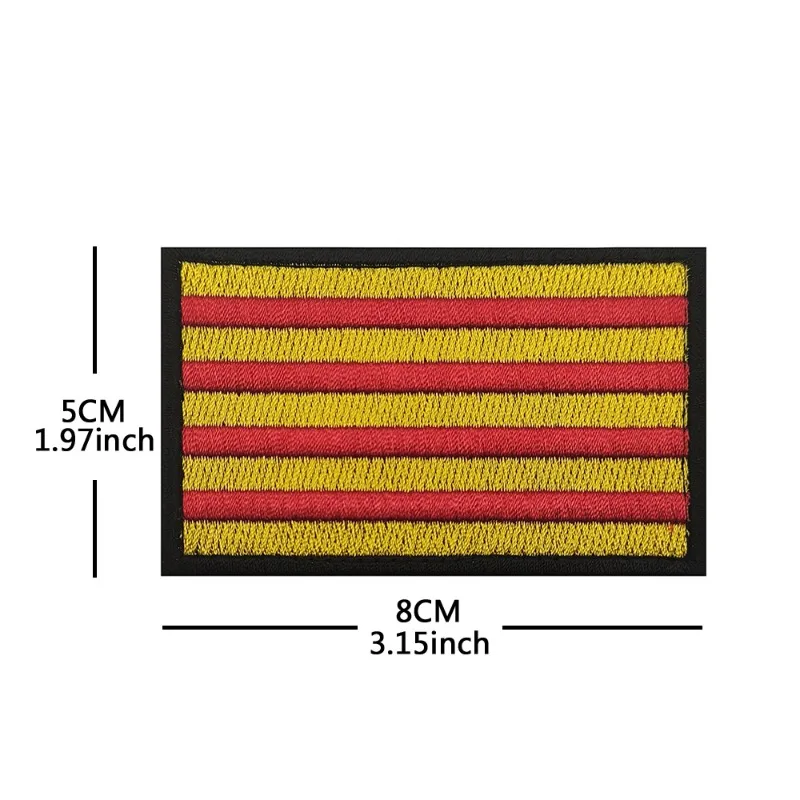 Parche bordado bandera de España velcro gancho y bucle cruzado burdeos