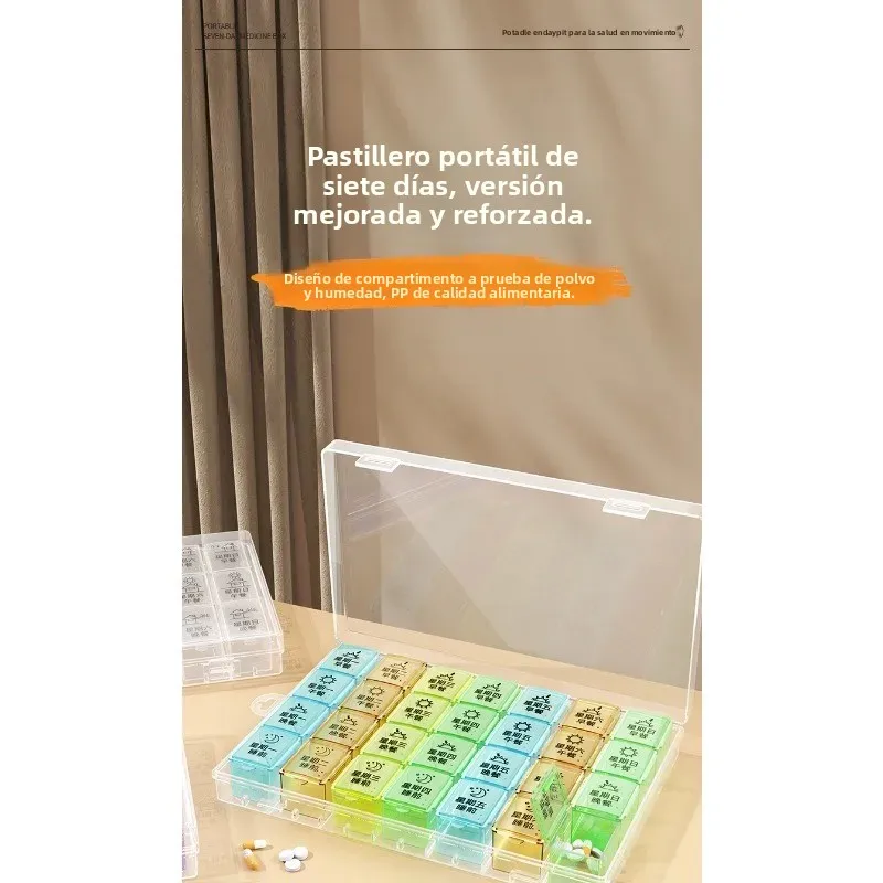 Caja de medicamentos portátil semanal plástico con compartimentos - imagen 5