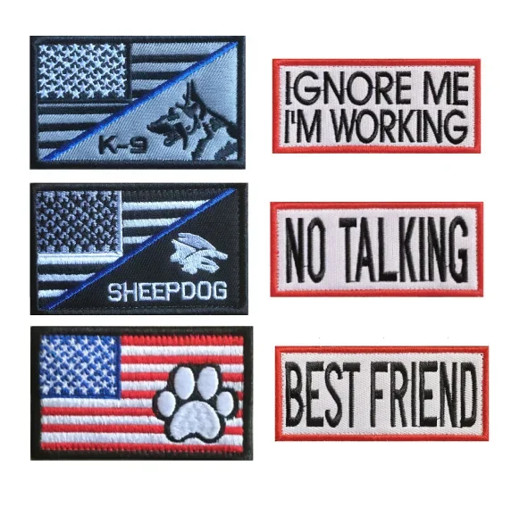 Parches bordados con bandera de EE. UU. y pata de perro