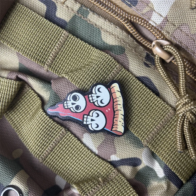 Parche táctico calavera pizza para ropa, insignia militar velcro - imagen 3