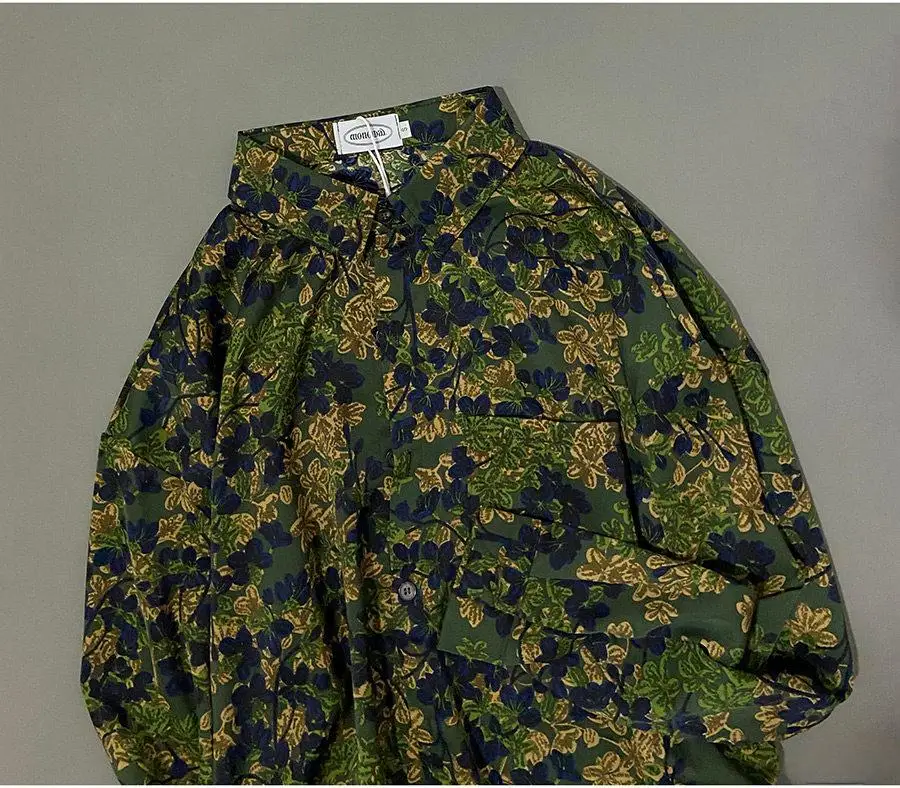 Camisa de manga larga verde oscuro estilo retro campestre - imagen 4