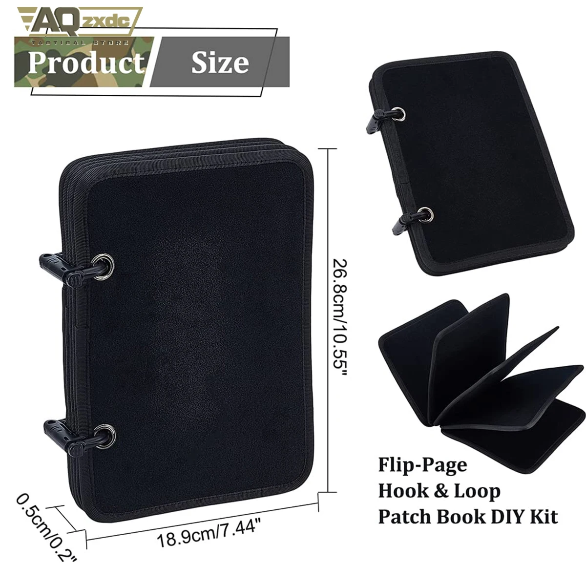 Organizador parches táctico negro – 5 páginas con mosquetón - imagen 3