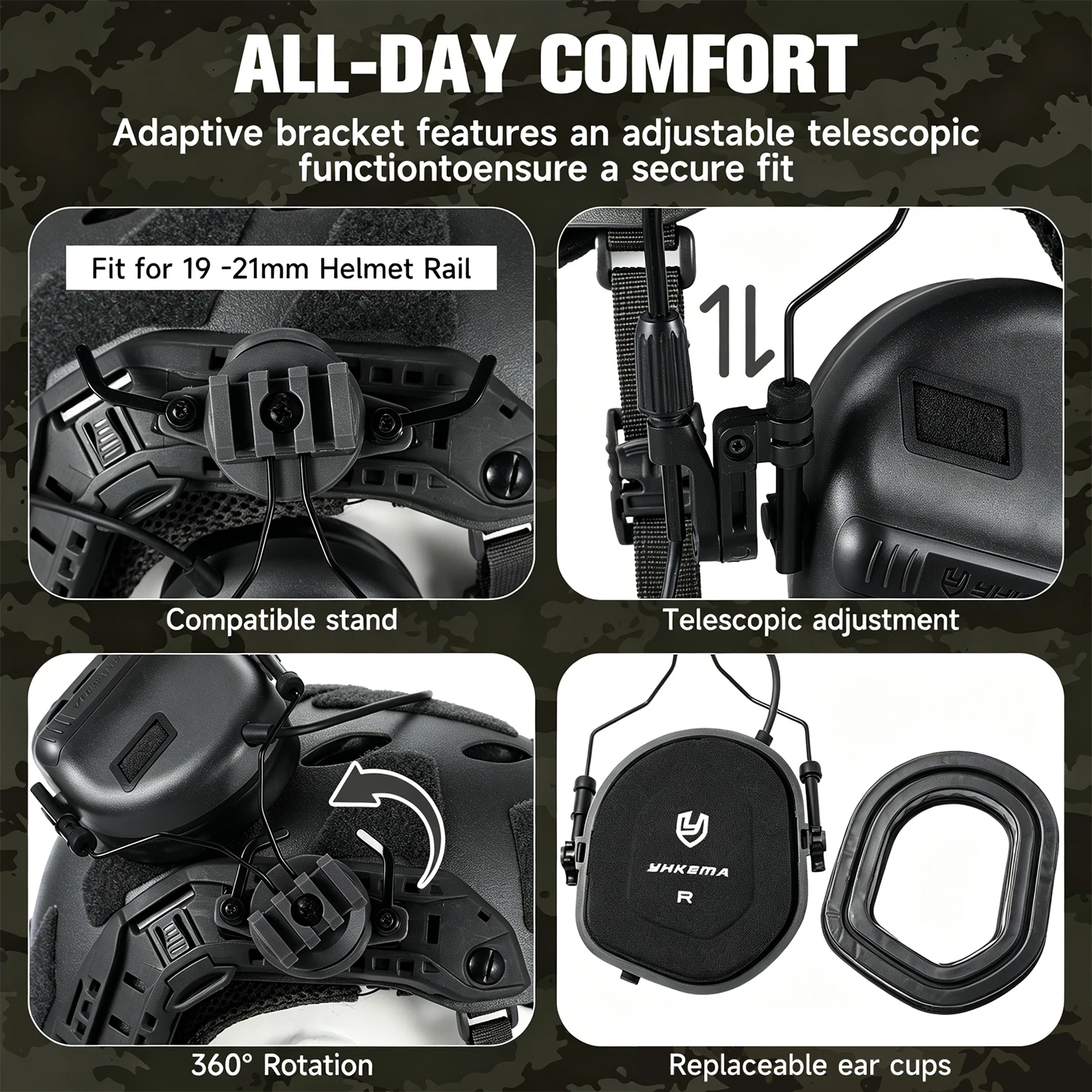 Auriculares tácticos YHKEMA para casco con montaje en riel y DSP - imagen 5