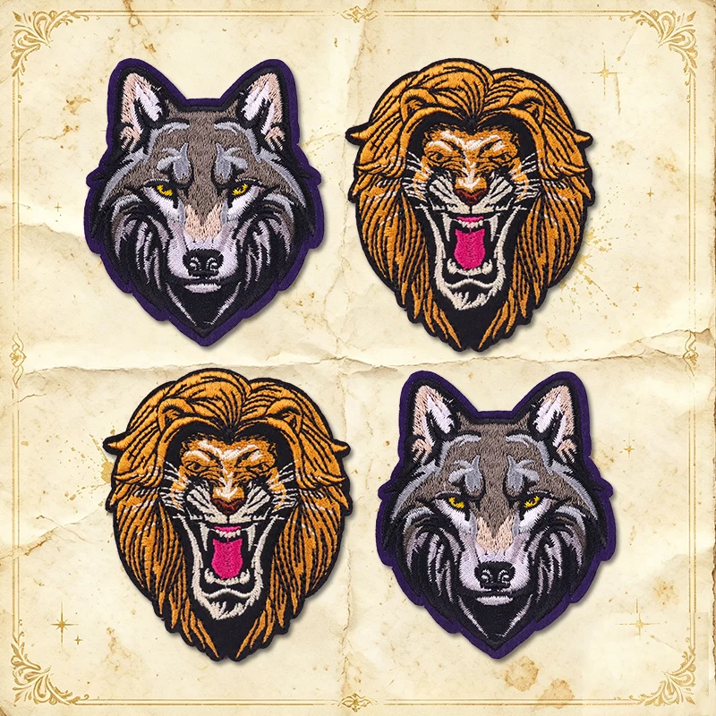 Parches termoadhesivos león y lobo estilo punk