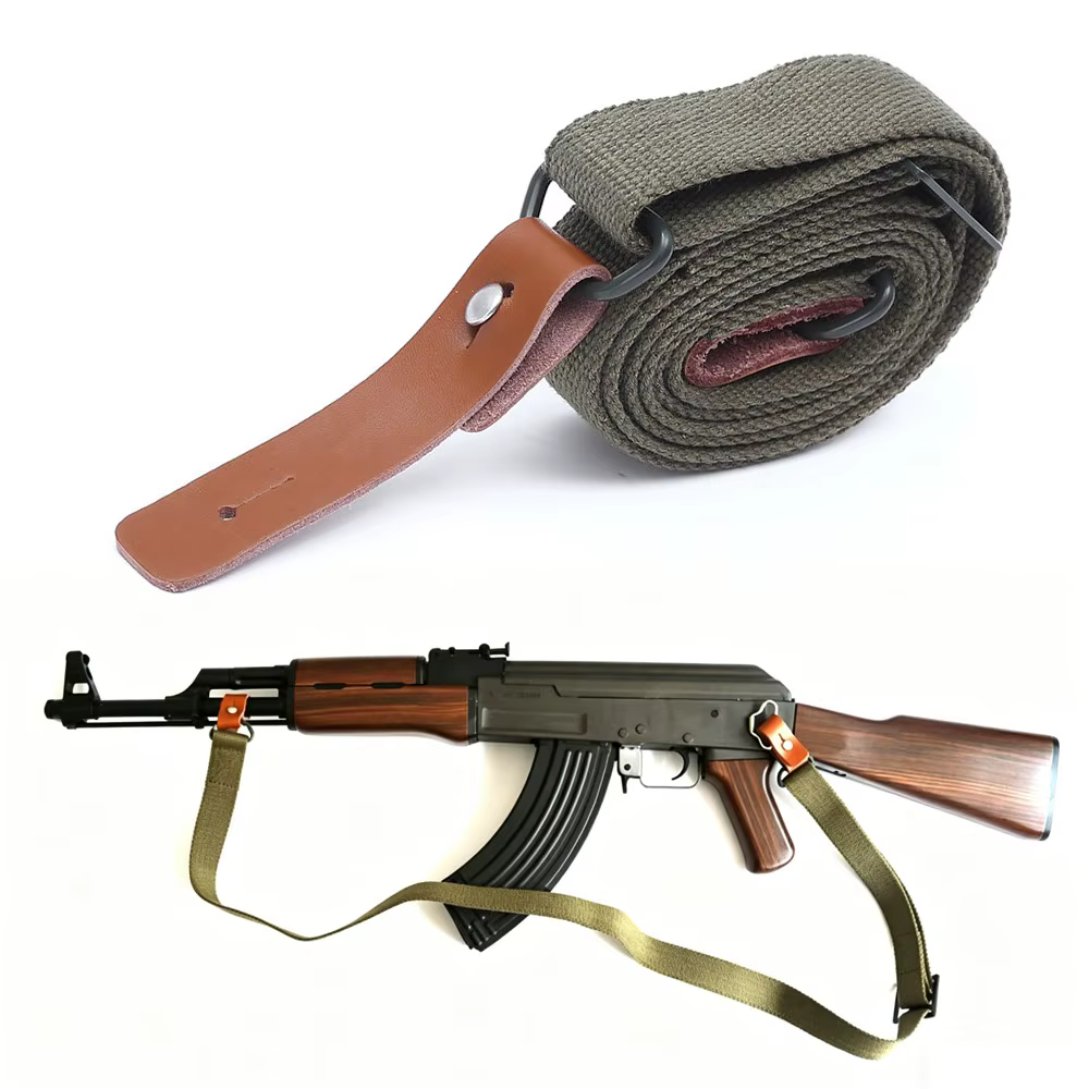 Correa táctica AK47/AK74 ajustable de lona y cuero para rifle - imagen 4