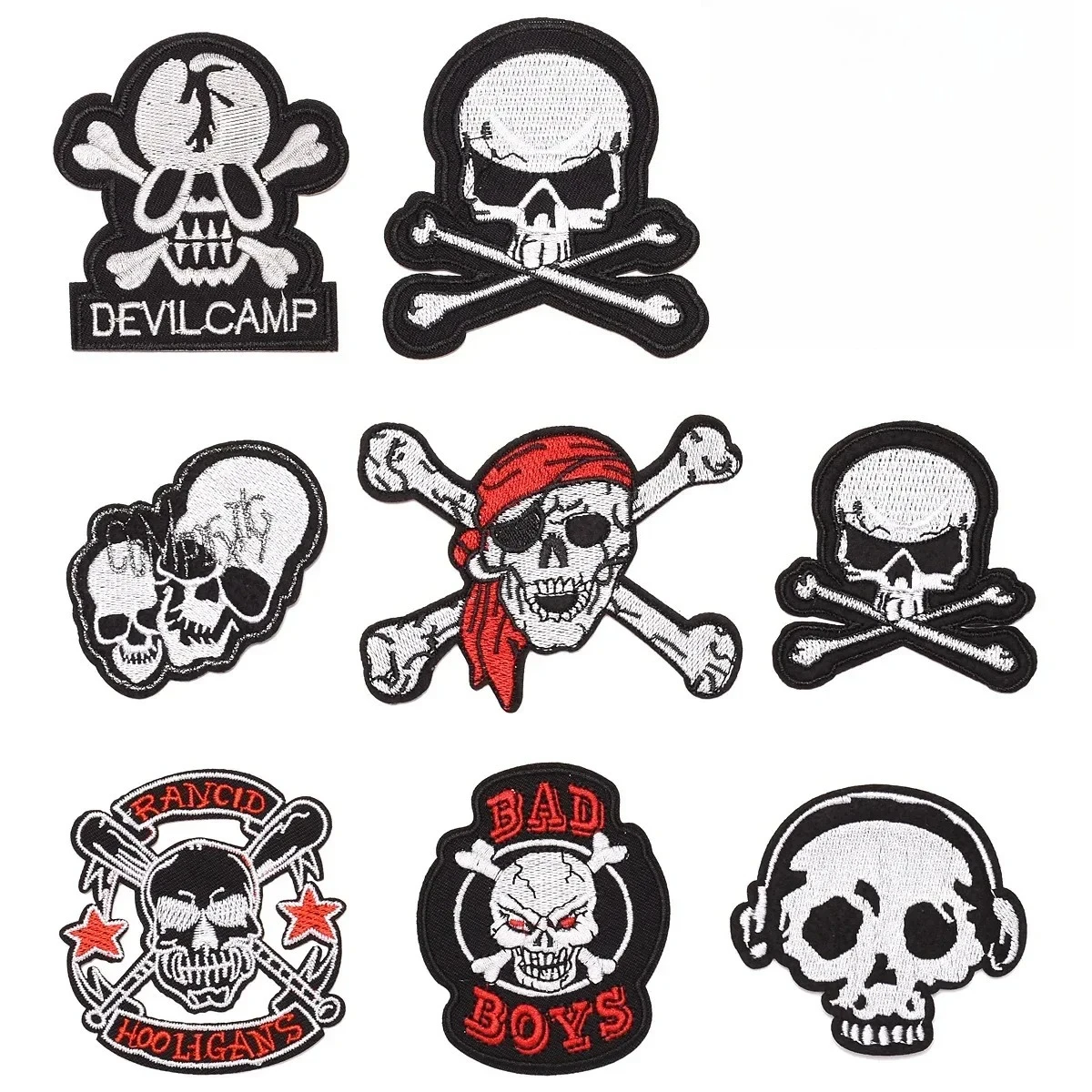 Parche bordado de calavera pirata con huesos cruzados para planchar - imagen 2