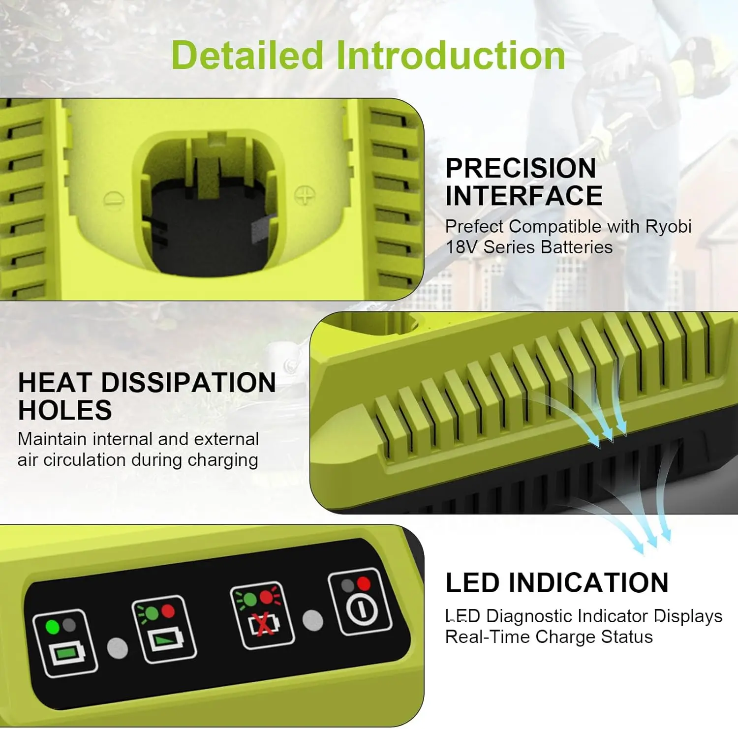 Cargador rápido de repuesto Ryobi P117 para baterías One Plus - imagen 4