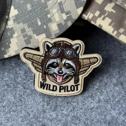 Parche táctico WILD PILOT bordado mapache gancho y bucle ropa
