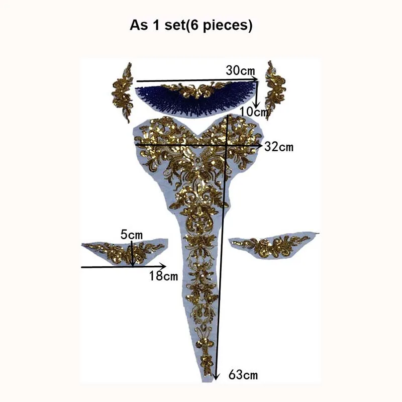 Apliques florales lentejuelas doradas para vestidos de fiesta - imagen 3