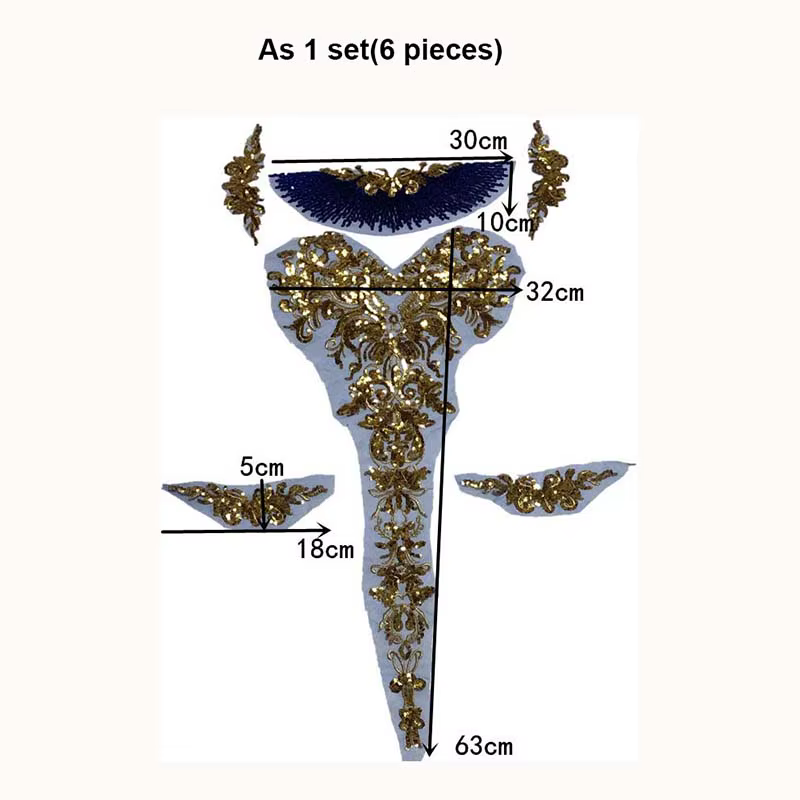 Apliques florales lentejuelas doradas para vestidos de fiesta - imagen 3
