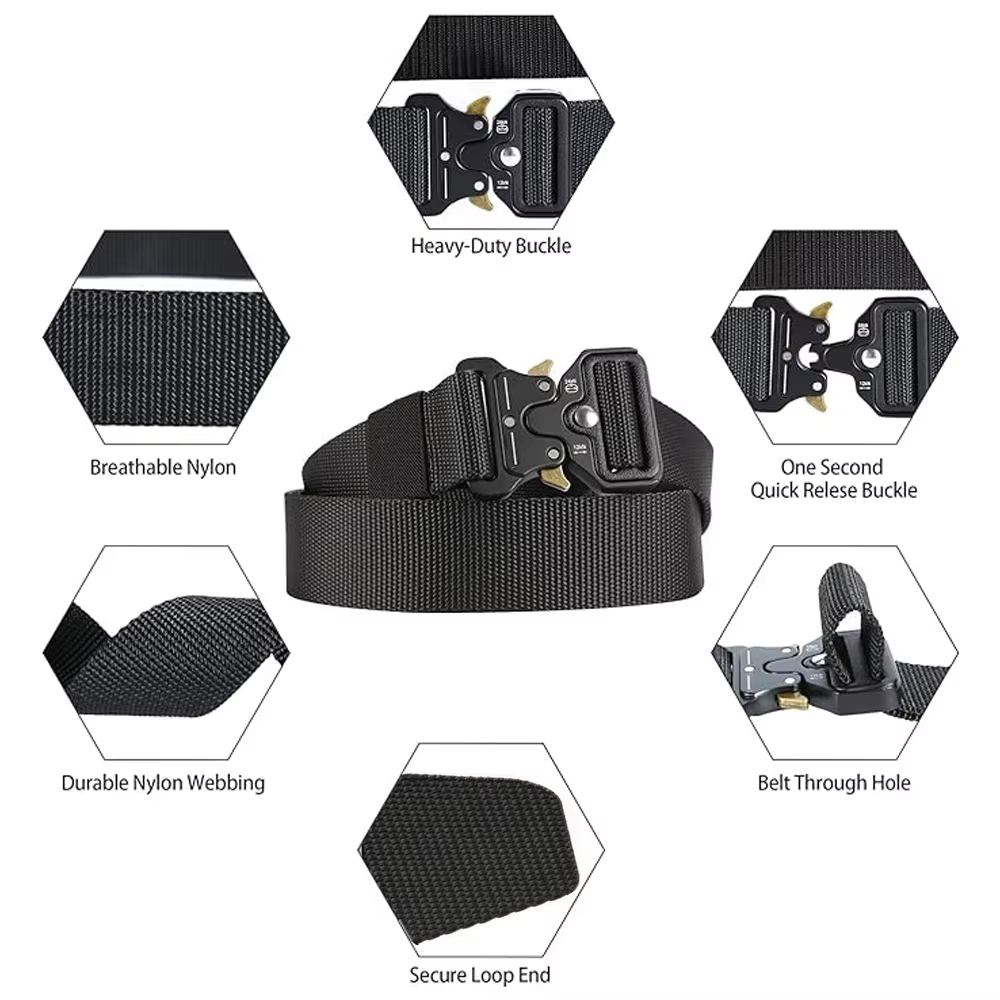 Cinturón táctico Quick Release de nailon negro para senderismo y caza - imagen 2