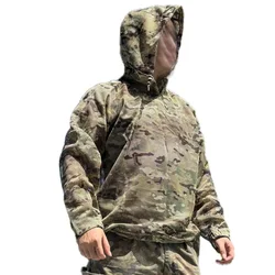 Chaqueta táctica capucha mesh ligera transpirable ghillie camuflaje