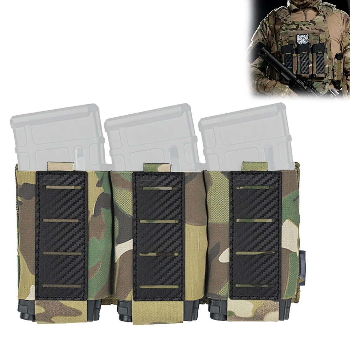Bolsa Táctica Triple Portacargadores 5.56 MOLLE con Drenaje - imagen 3