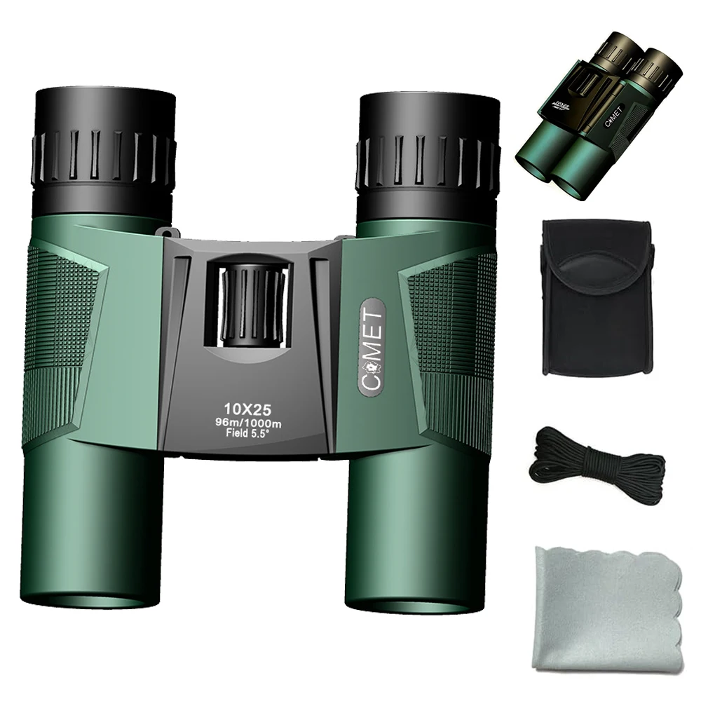 Binocular 10x25 compacto plegable observación de aves adulto