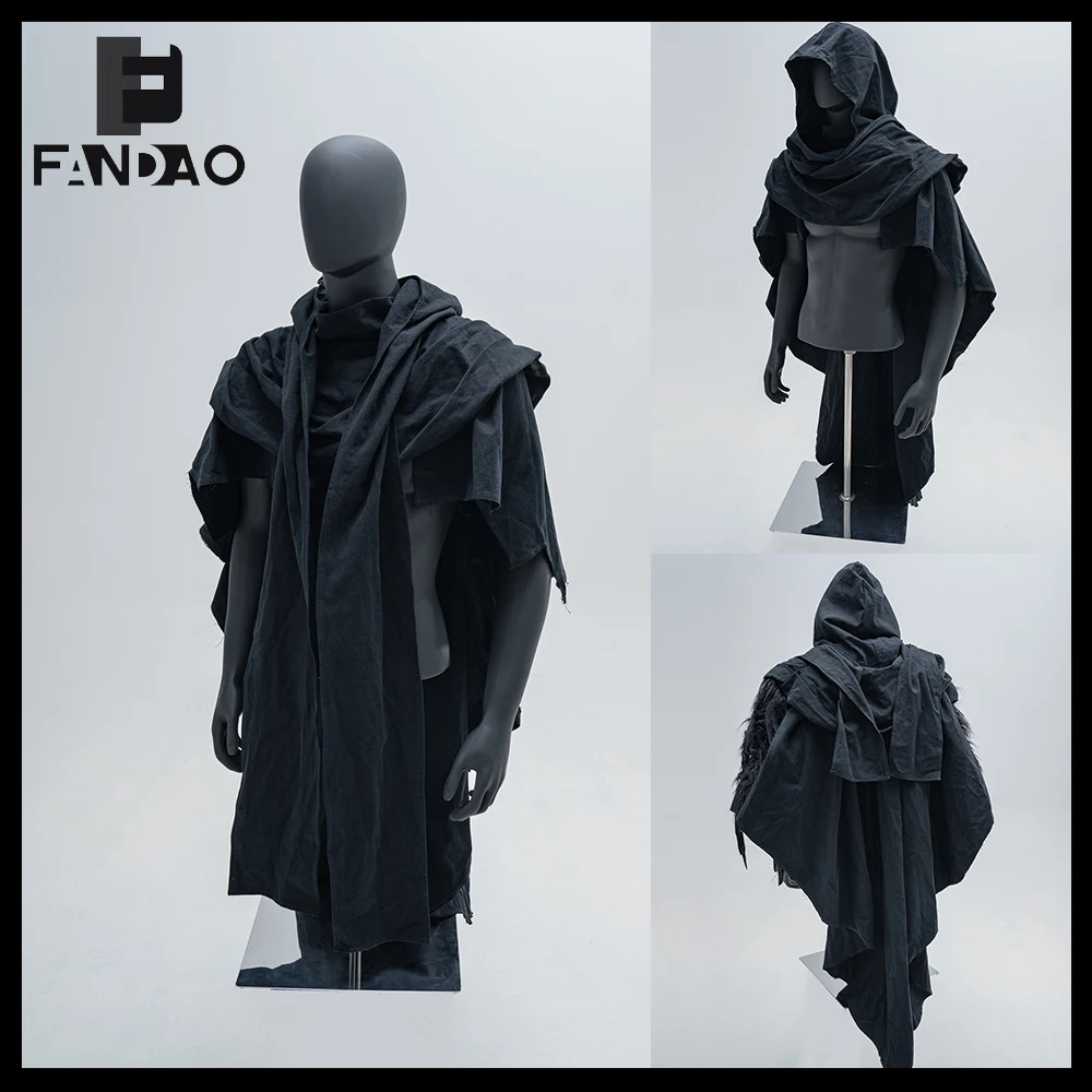 Capa táctica Airsoft de lino y algodón negra envolvente - imagen 2