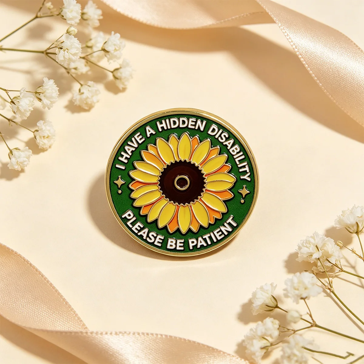 Pin de solapa metal girasol con mensaje de paciencia discreta - imagen 3