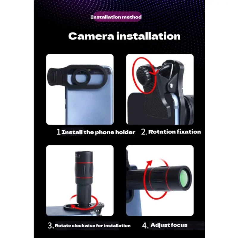 Lente telescópica para smartphone con clip, observación y camping