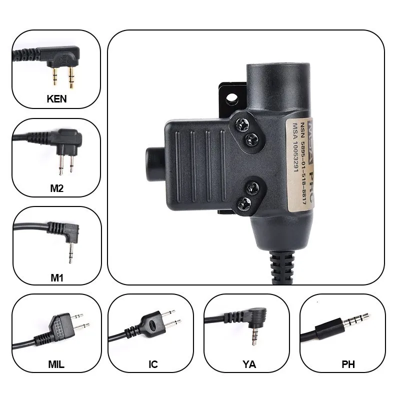 WADSN U94 Adaptador PTT táctico para cascos Earmor y radios Baofeng