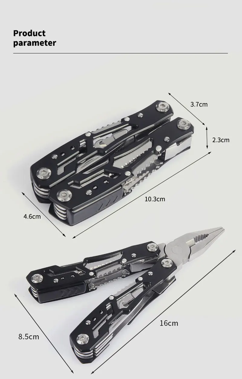 Herramienta plegable compacta para llevar en el vehículo